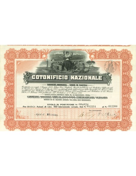 1911 - COTONIFICIO NAZIONALE - 10 SHARES
