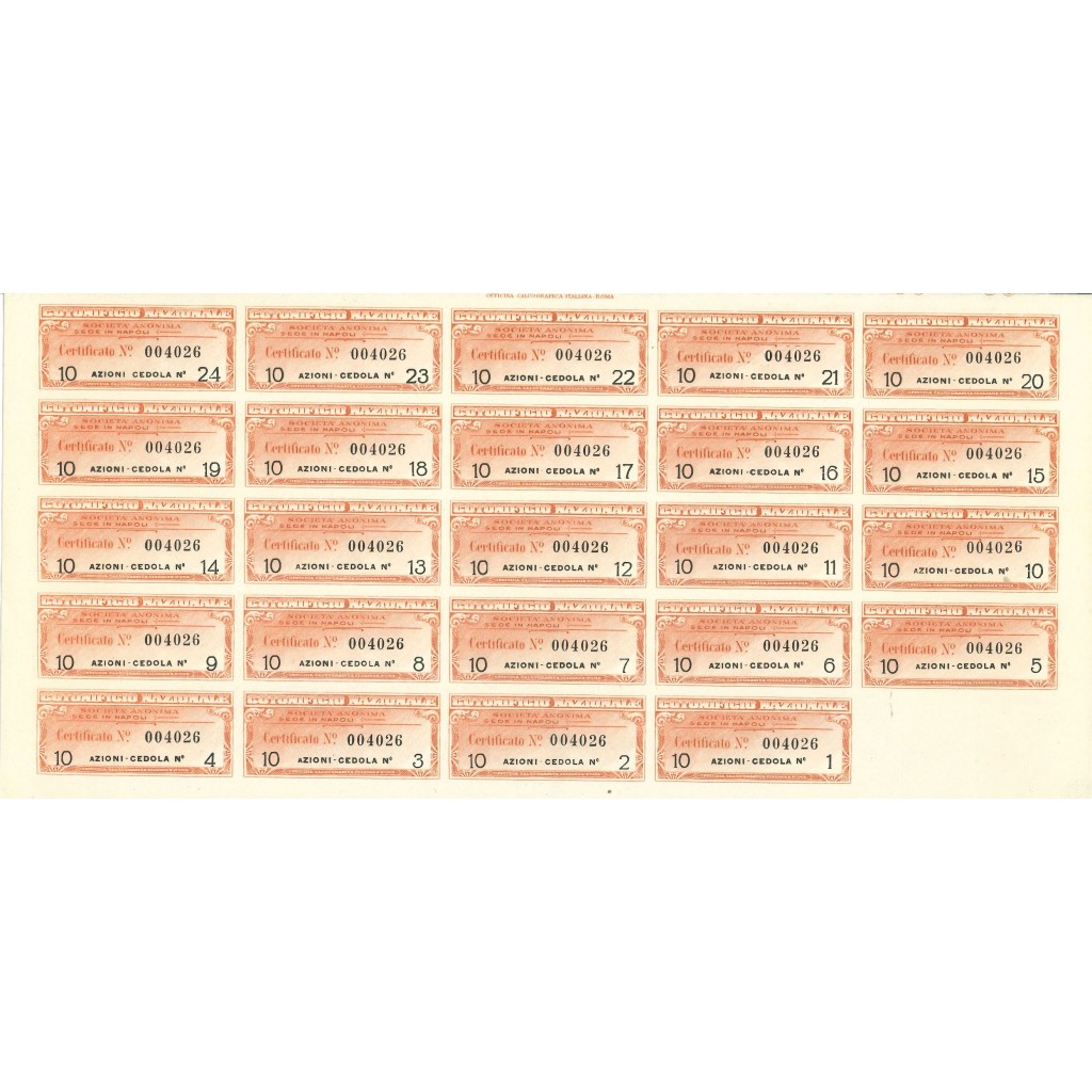 1911 - COTONIFICIO NAZIONALE - 10 AZIONI