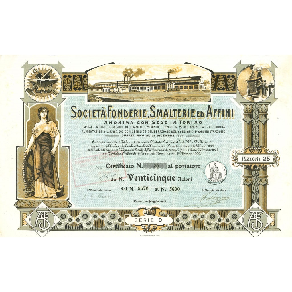1906 - SOCIETA' FONDERIE SMALTERIE ED AFFINI -...