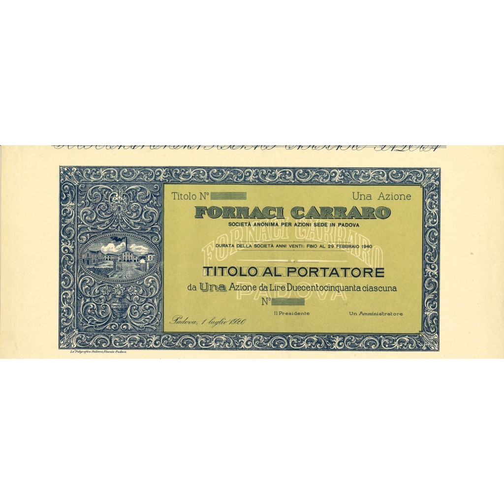 1920 - FORNACI CARRARO - SOC. ANON. PER AZ....