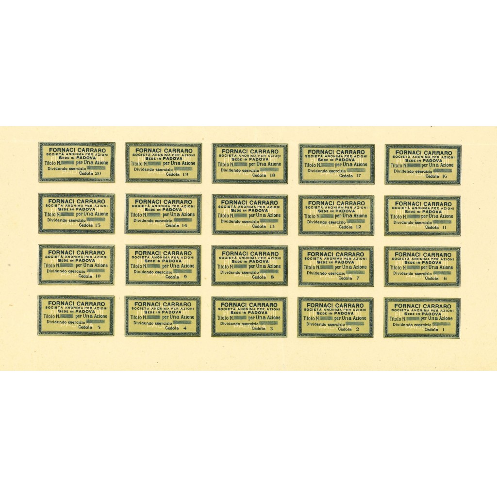 1920 - FORNACI CARRARO - SOC. ANON. PER AZ....