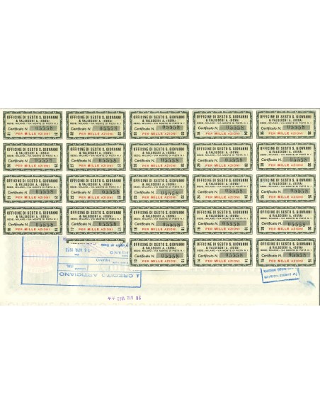 1950 - OFFICINE DI SESTO S. GIOVANNI & VALSECCHI ABRAMO - 1000 AZIONI
