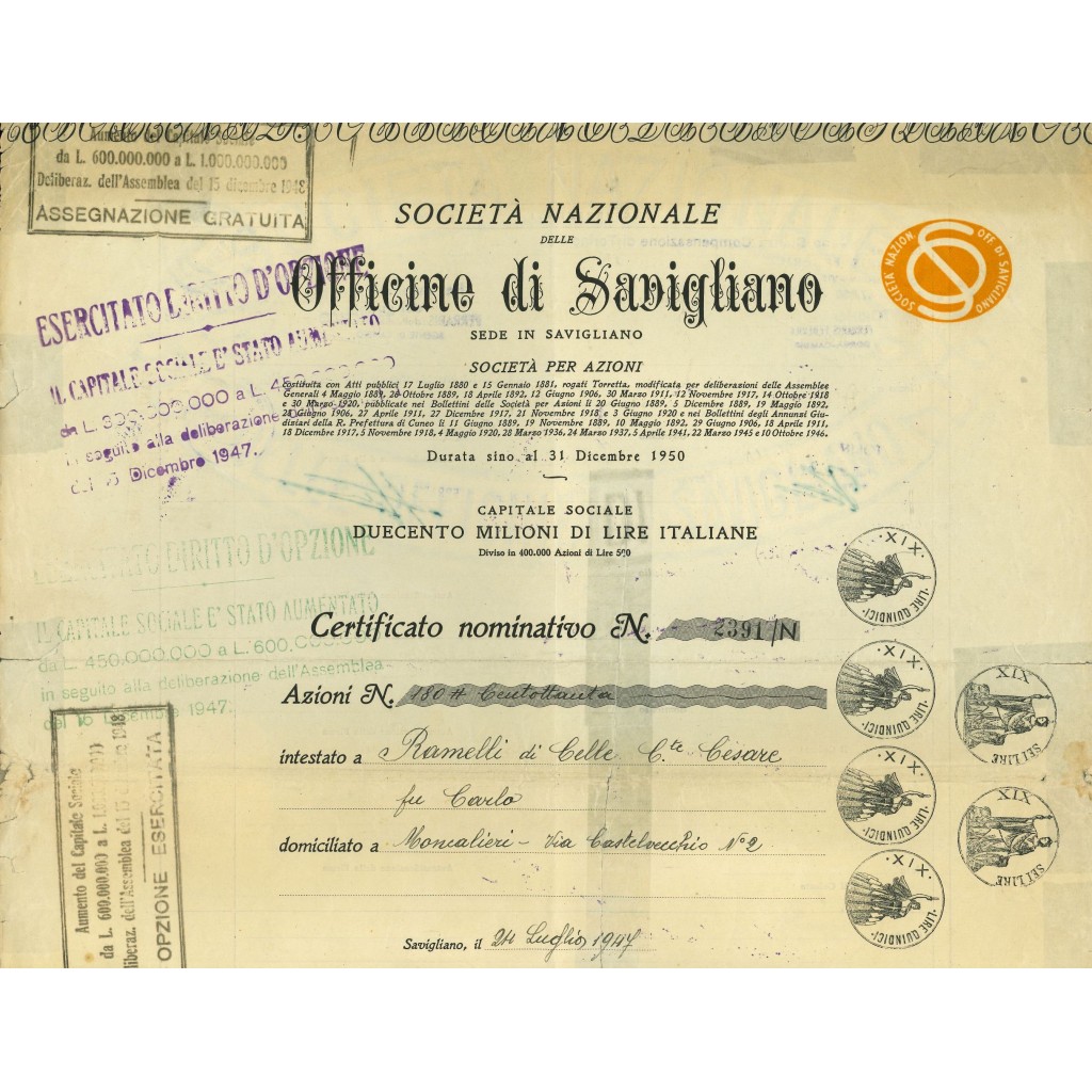 1950 - SOCIETA' NAZIONALE DELLE OFFICINE DI...