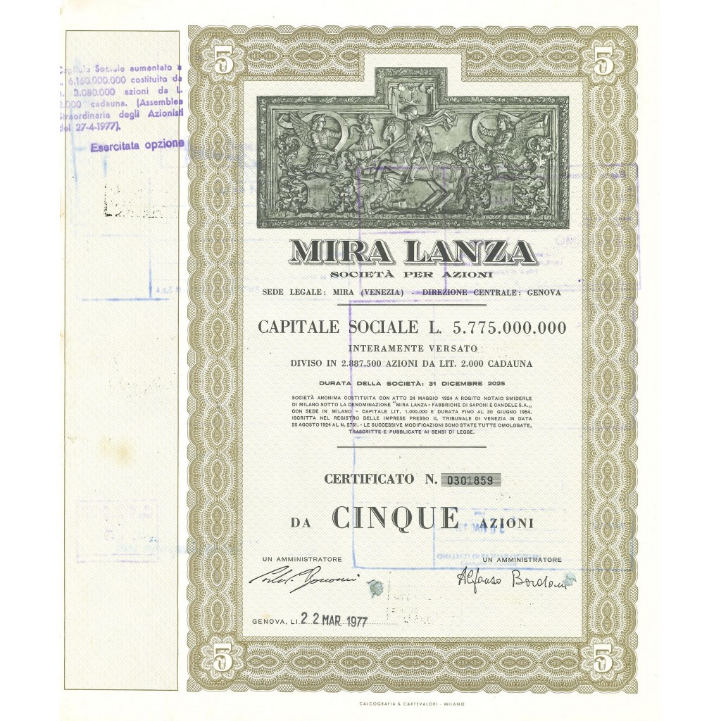 1977 - MIRA LANZA - 5 SHARES