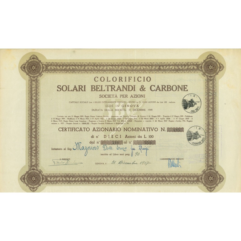1947 - COLORIFICIO SOLARI BELTRANDI & CARBONE -...