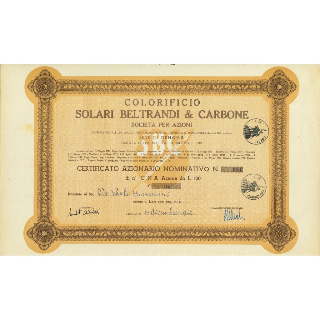 1947 - COLORIFICIO SOLARI BELTRANDI & CARBONE -...