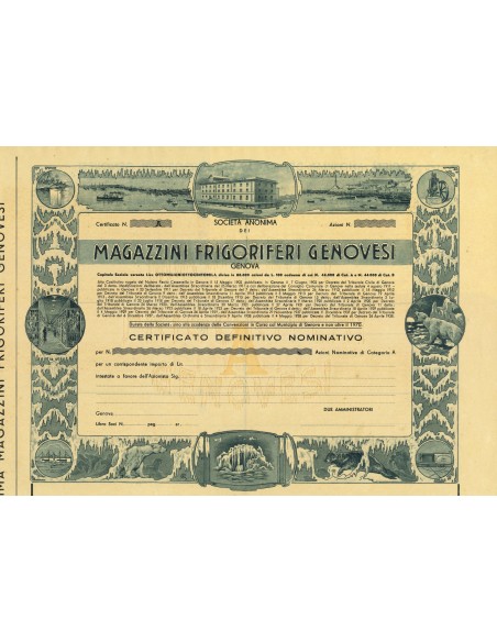 1950 - MAGAZZINI FRIGORIFERI GENOVESI - CERTIFICATO NOMINATIVO DEFINITIVO