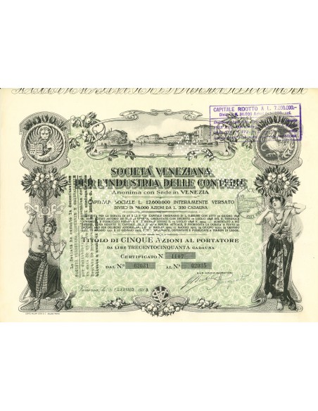 1933 - SOCIETA' VENEZIANA PER L'INDUSTRIA DELLE CONFERIE - 5 AZIONI
