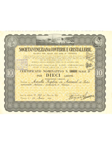1950 - SOCIETA' VENEZIANA CONTERIE E CRISTALLERIE - 10 SHARES