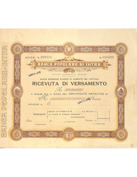 BANCA POPOLARE DI INTRA - RICEVUTA PER AZIONI