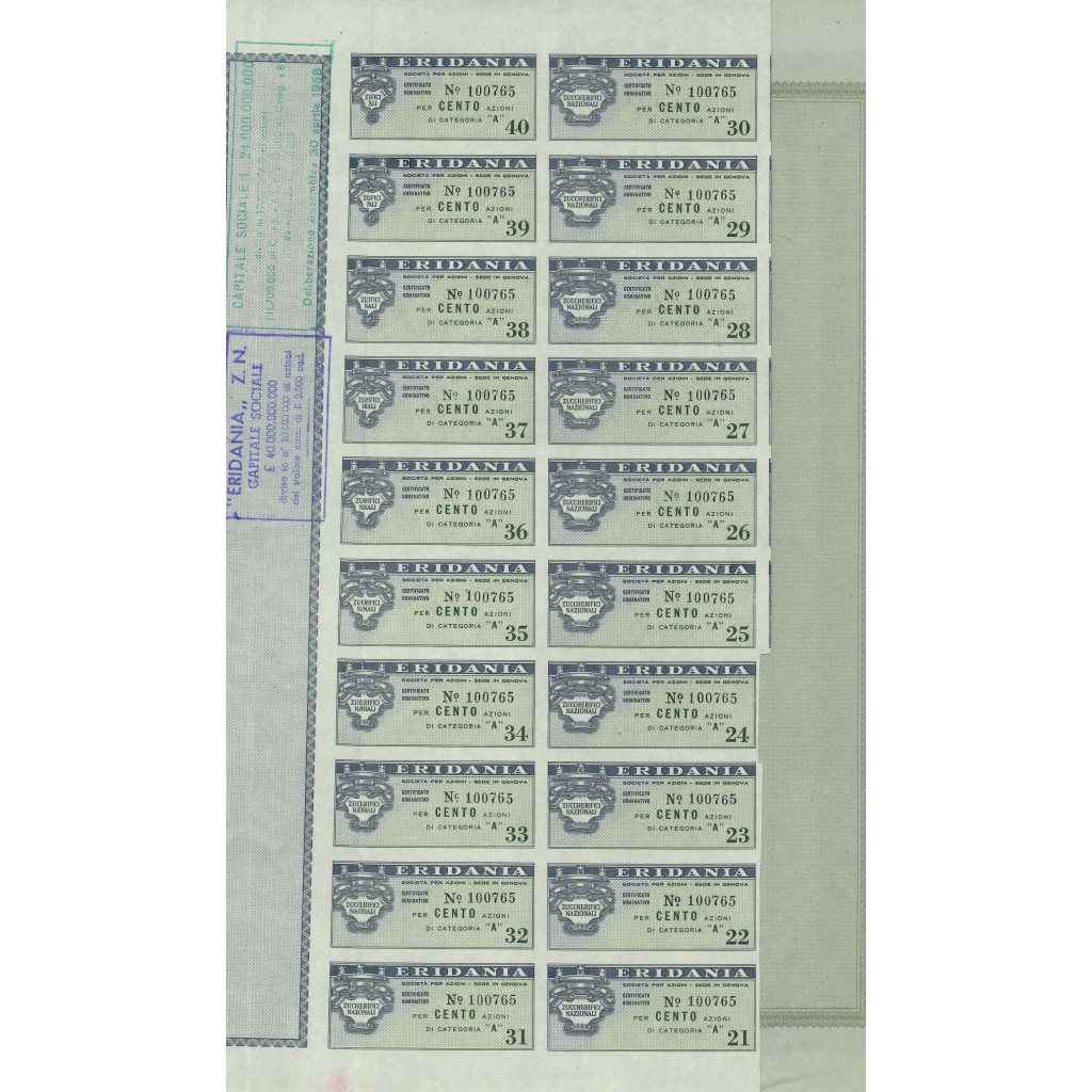 1956 - ERIDANIA ZUCCHERIFICI NAZIONALI - 100...