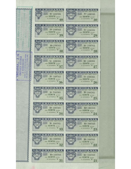 1956 - ERIDANIA ZUCCHERIFICI NAZIONALI - 100 AZIONI