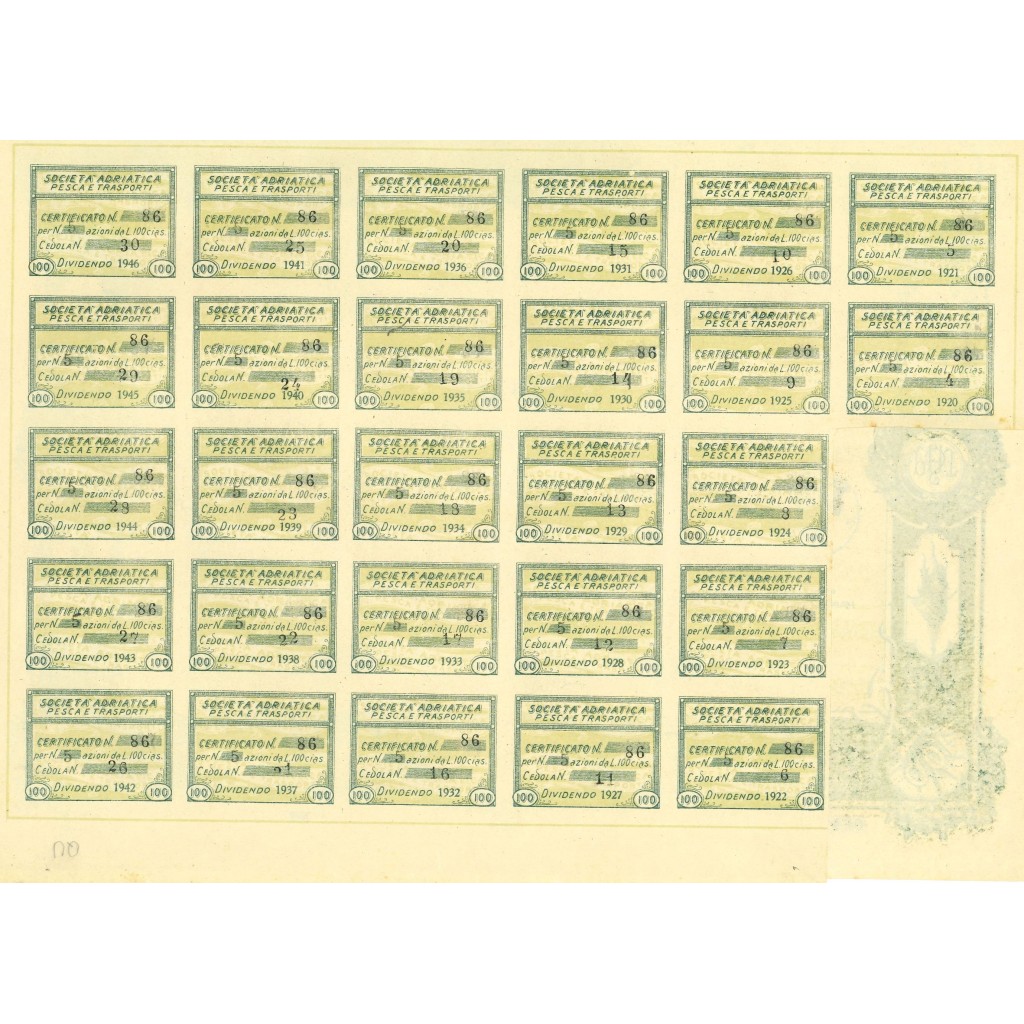 1921 - SOCIETA' ADRIATICA PER PESCA E TRASPORTI...