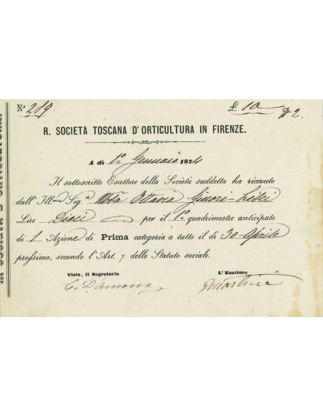 1874 - R. SOCIETA' TOSCANA D'ORTICULTURA IN FIRENZE - 1 AZIONE