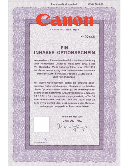 1991 - CANON - EIN INHABER-OPTIONSSCHEIN