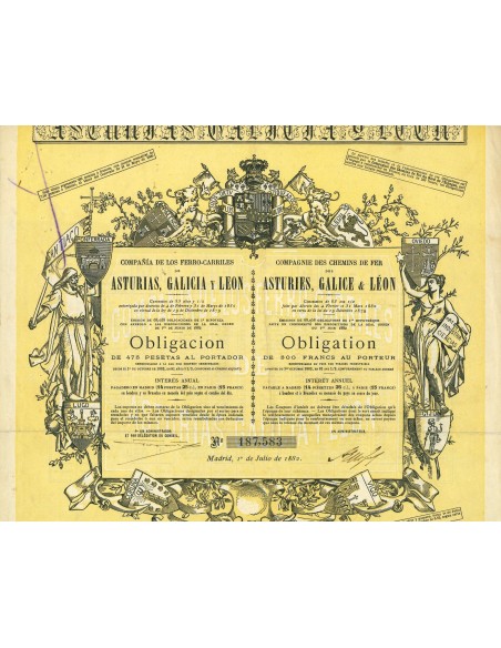 1882 - COMPAGNIE DES CHEMINS DE FER DES ASTURIES - OBBLIGAZIONE