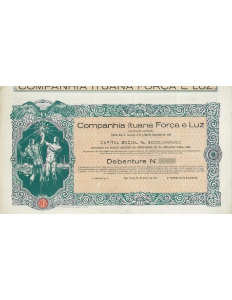 COMPANHIA ITUANA FORCA E LUZ - 1 DEBENTURE SAO PAULO 1924