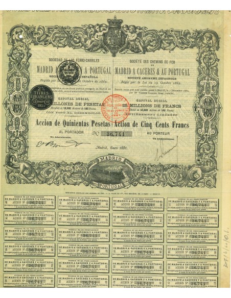 1881 - SOCIETE DES CHEMINS DE FER DE MADRID A CACERES A PORTUGAL - 500 FRANCS