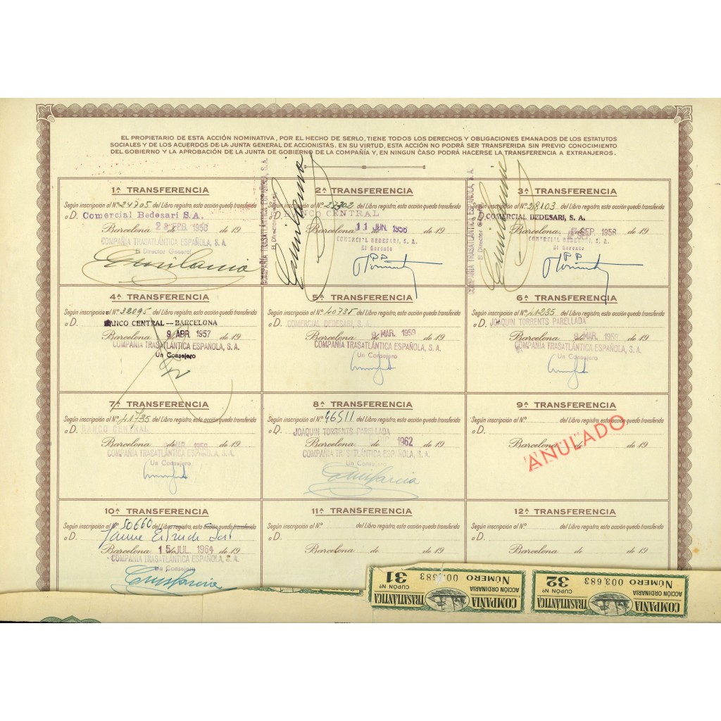 1946 - COMPANIA TRASATLANTICA - 1 SHARE