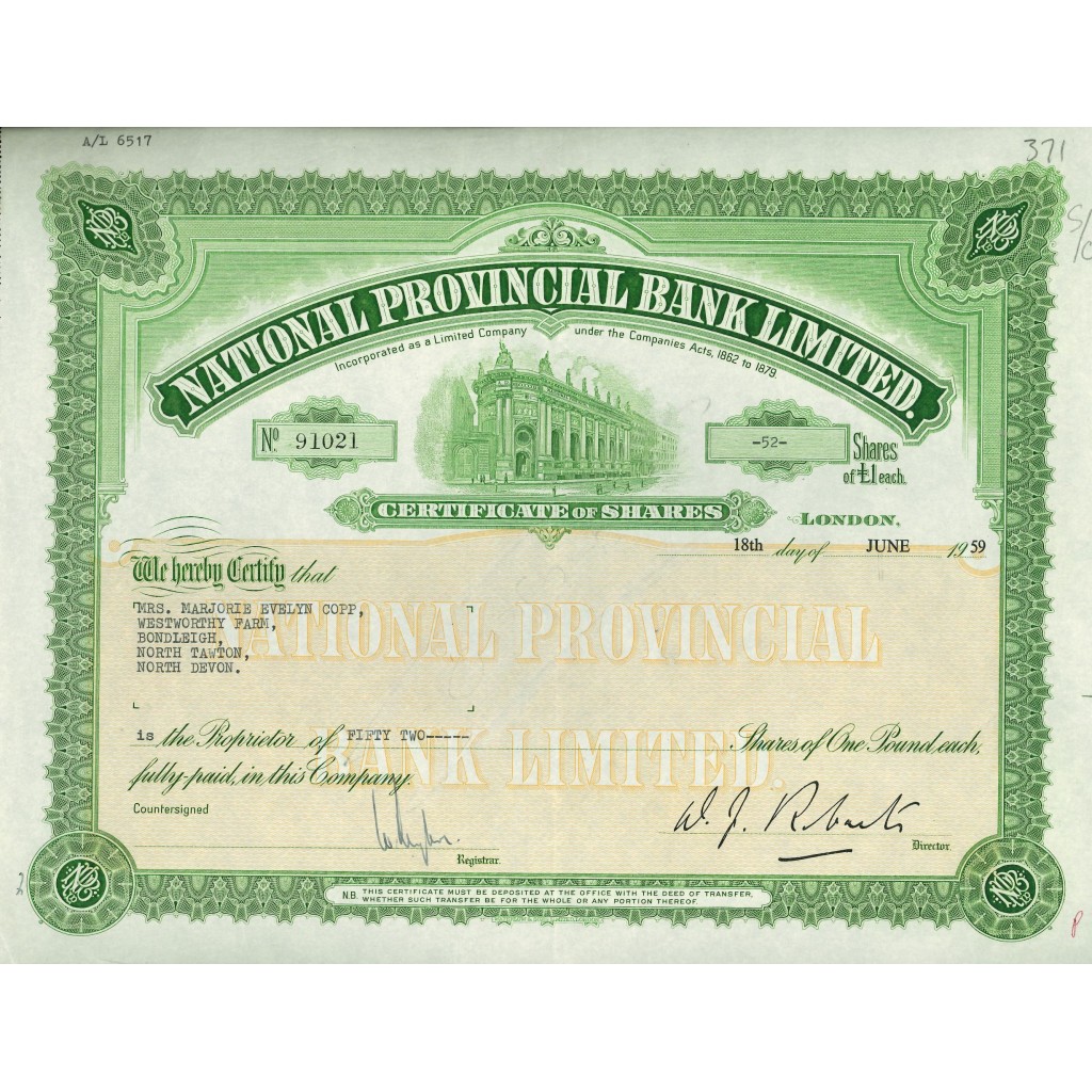 1959 - NATIONAL PROVINCIAL BANK LIMITED - 52...