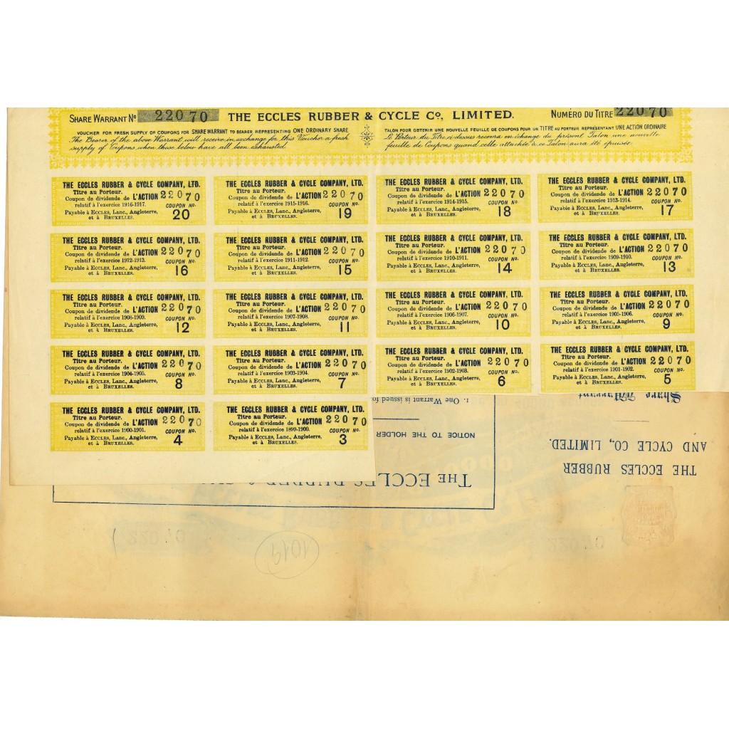 1898 - THE ECCLES RUBBER & CYCLE LTD - 1 AZIONE