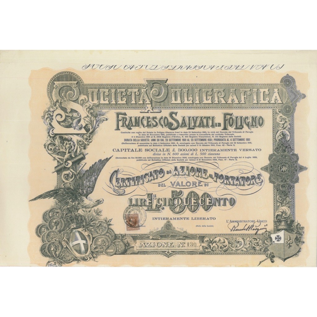SOC. POLIGRAFICA FRANCESCO SALVATI - 1 AZIONE FOLIGNO 1901