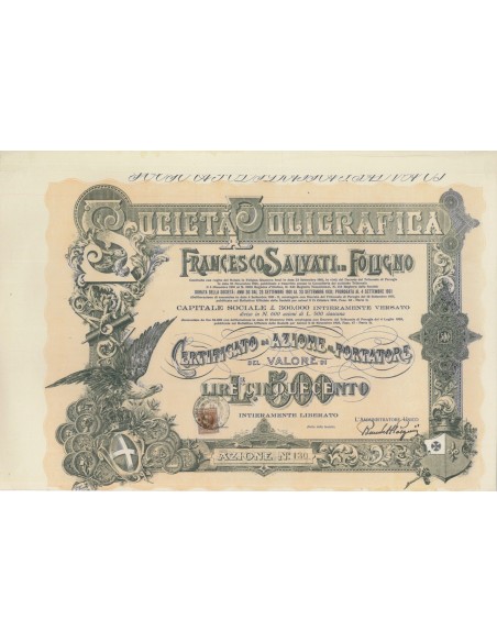 SOC. POLIGRAFICA FRANCESCO SALVATI - 1 AZIONE FOLIGNO 1901
