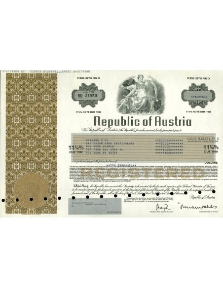 1990 - REPUBLIC OF AUSTRIA UNION BANK NEW YORK - 10.000 DOLLARI