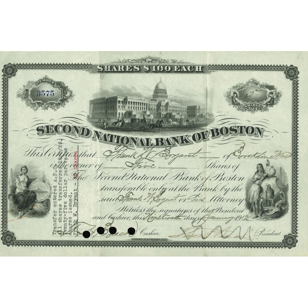 1912 - SECOND NATIONAL BANK OF BOSTON - 5 AZIONI