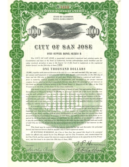 1950 - CITY OF SAN JOSE - 1000$