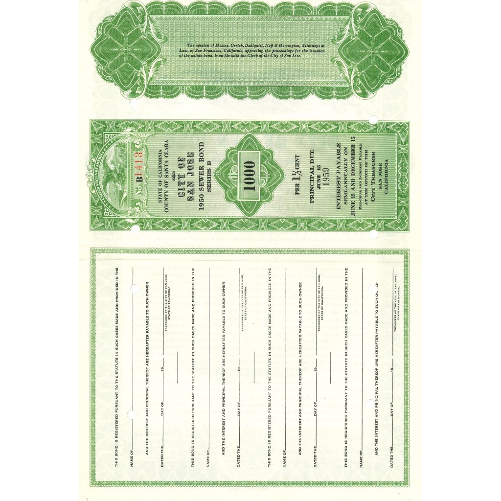 1950 - CITY OF SAN JOSE - 1000$