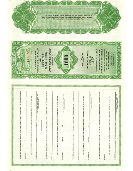 1950 - CITY OF SAN JOSE - 1000$