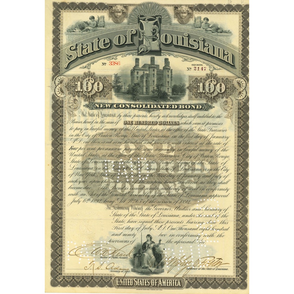 1892 - STATE OF LOUISIANA - 100$