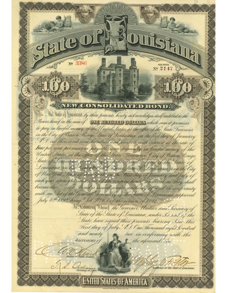 1892 - STATE OF LOUISIANA - 100$