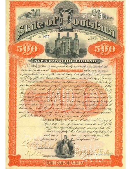 1892 - STATE OF LOUSIANA - 500$