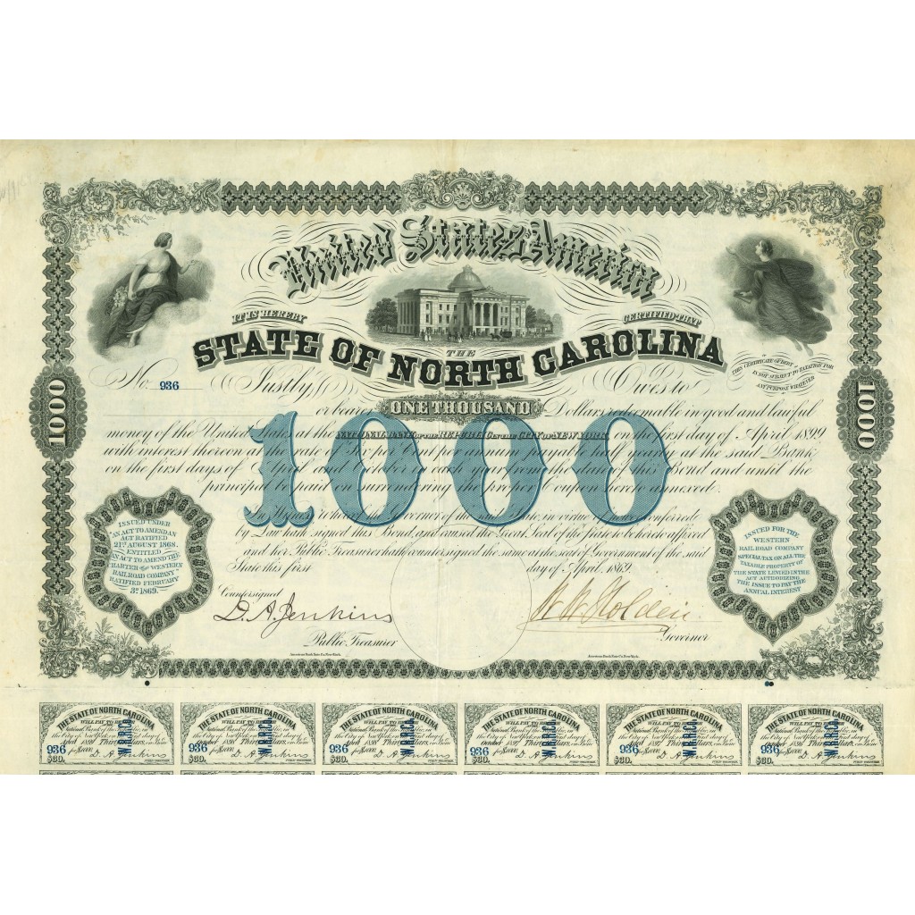 1869 - STATE OF NORTH CAROLINA - $1000