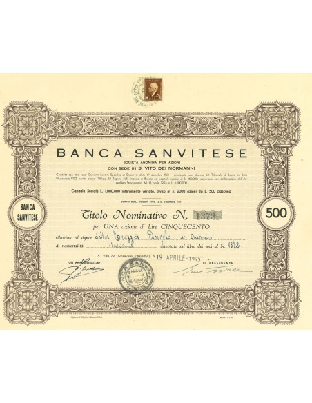 1945 - BANCA SANVITESE - 1 AZIONE