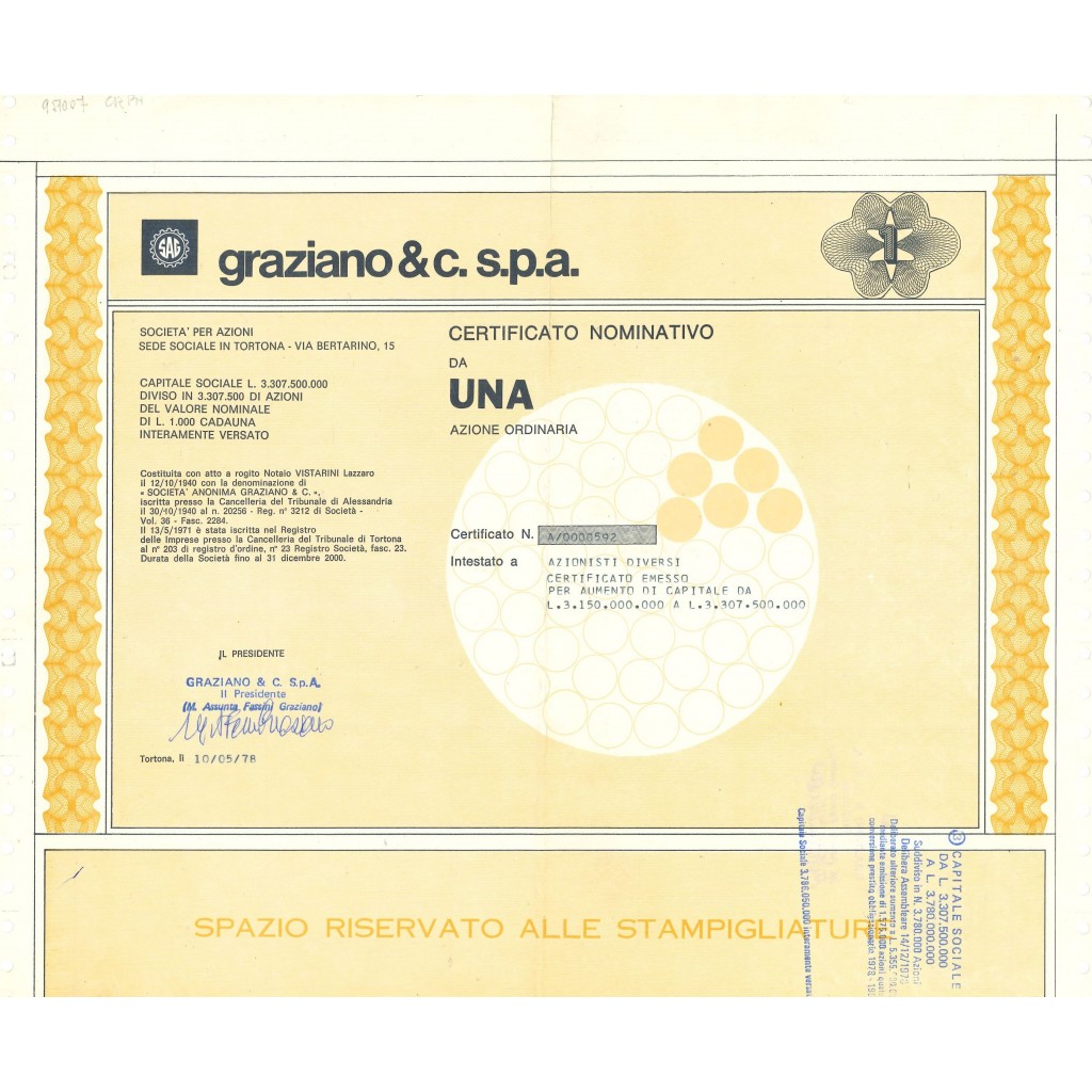 1978 - GRAZIANO & C SPA - 1 AZIONE