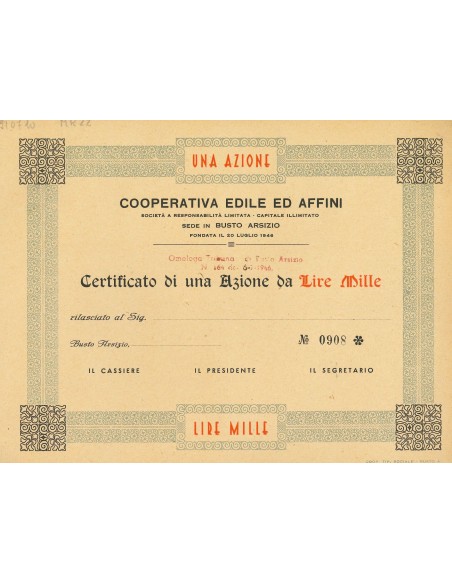 1946 - COOPERATIVA EDILE ED AFFINI - 1000 LIRE