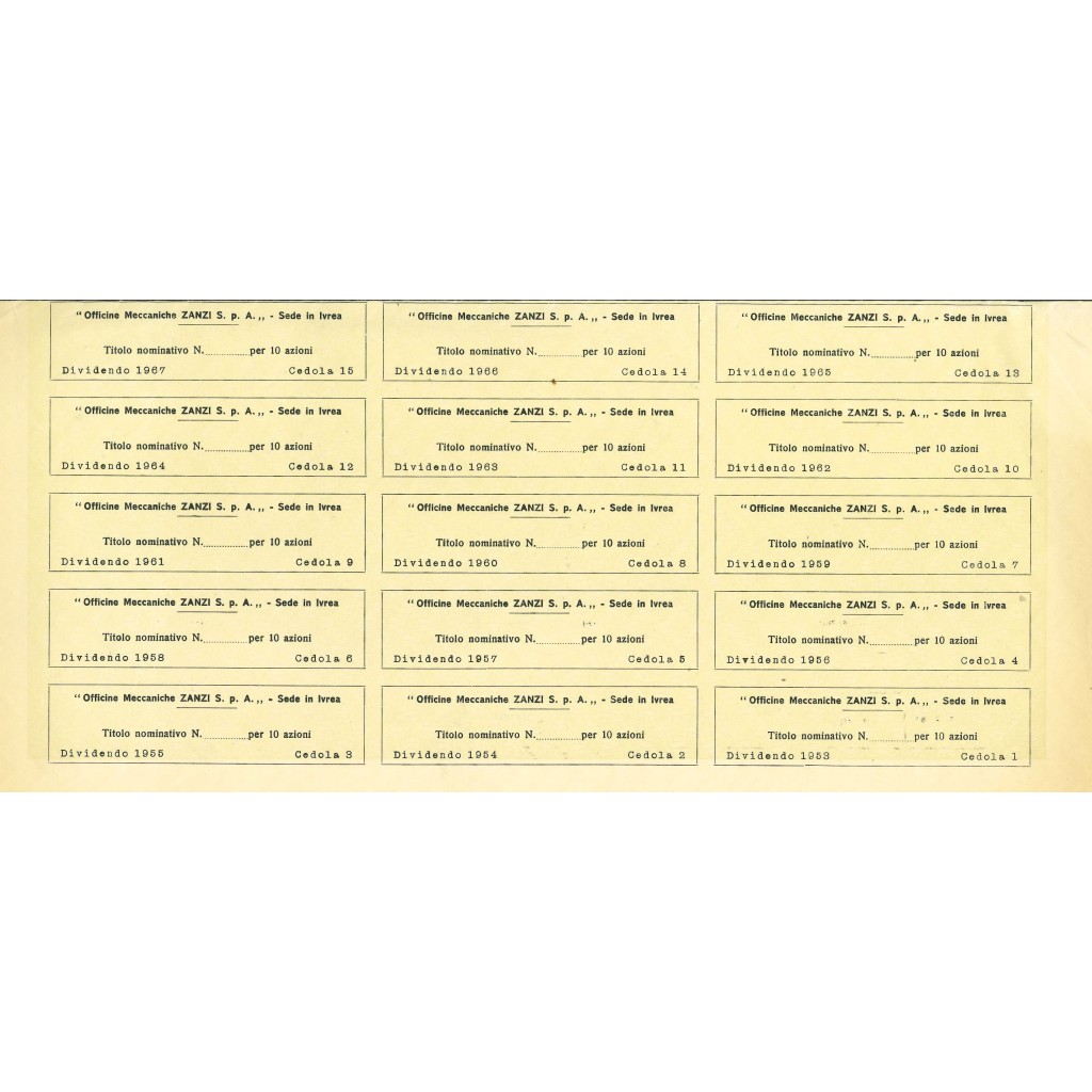 1952 - OFFICINE MECCANICHE ZANZI SPA - 10 AZIONI