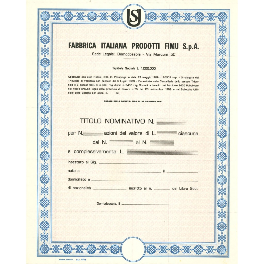 1969 - FABBRICA ITALIANA PRODOTTI FIMU SPA