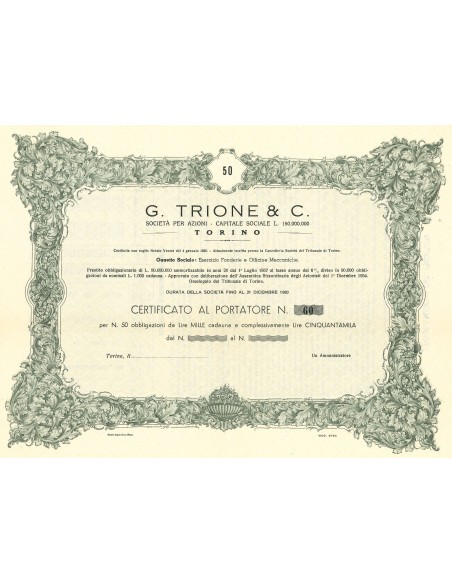 1954 - G. TRIONE & C. - 50 OBBLIGAZIONI