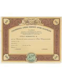 COOP. OPERAI MARMISTI AFFINI SCALPELLINI- AZIONI - PALERMO 1947