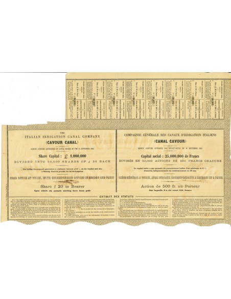 1862 - COMP. GEN. DEI CANALI ITALIANI D'IRRIGAZIONE - 1 AZIONE - TORINO