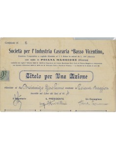 SOC. PER L'IND. CASEARIA BASSO VICENTINO - 1 AZIONE VICENZA 1923