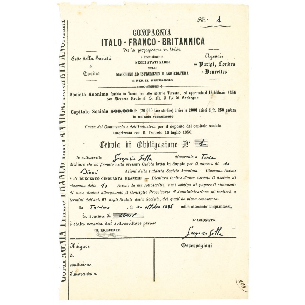 1856 - COMPAGNIA ITALO - FRANCO - BRITANNICA...