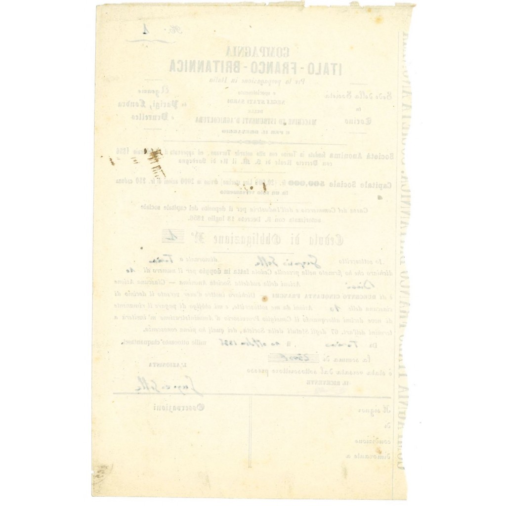 1856 - COMPAGNIA ITALO - FRANCO - BRITANNICA...