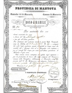 PROVINCIA DI MANTOVA BONO GIRABILE PER AUSTRIACHE LIRE 100 MARCARIA 1854