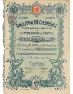 BANCA POP. CONSORZIALE CASTELNUOVO DI SOTTO - 1 AZIONE 1914