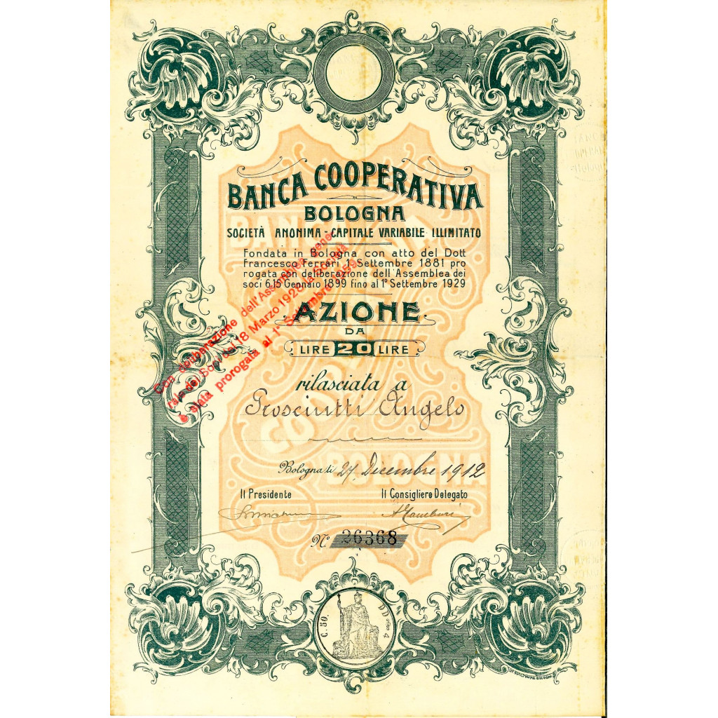 1912 - BANCA COOPERATIVA BOLOGNA